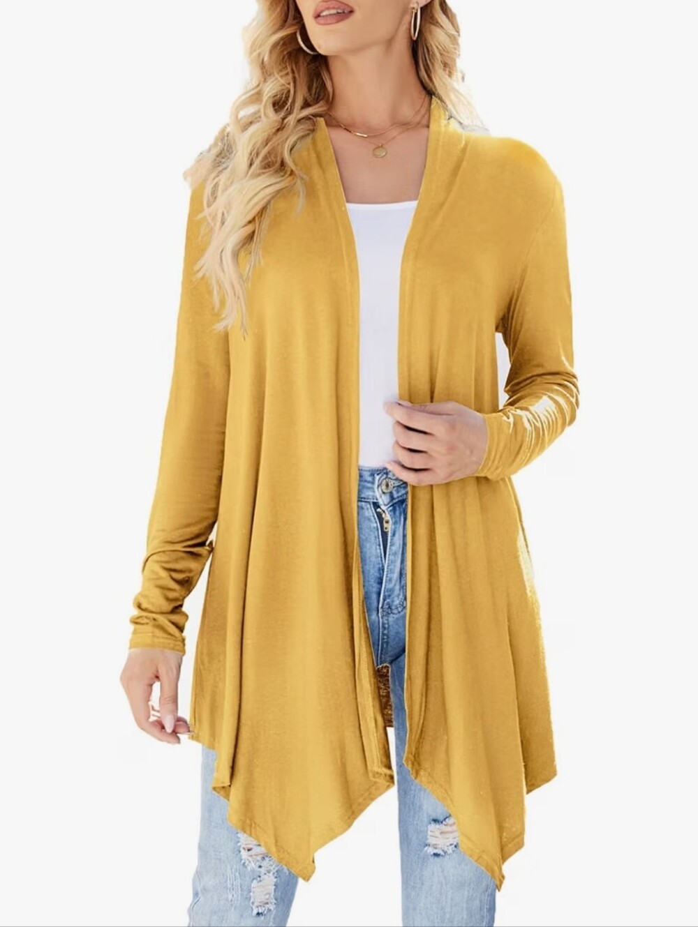 Open-Front Mustard Women’s Cardigan Sweater